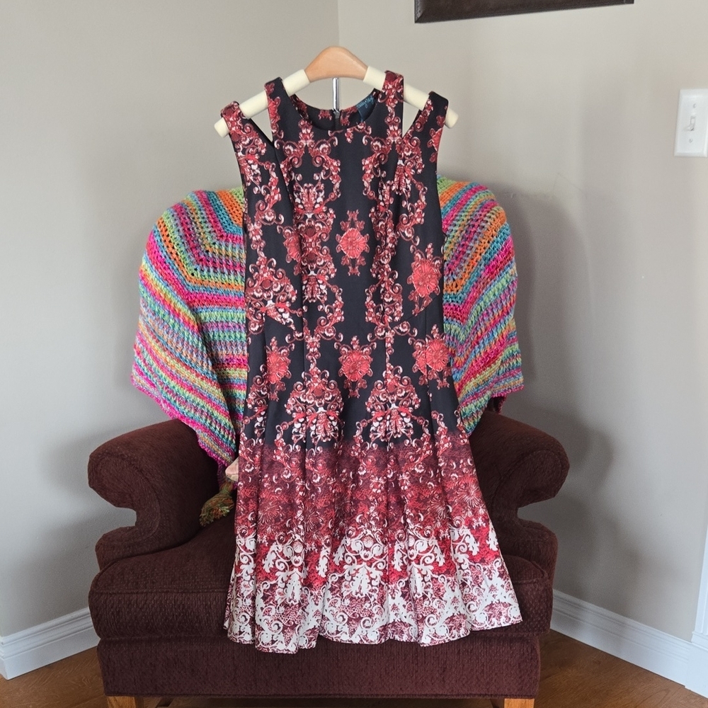 Gabby Skye Red and Black Patterned Dress